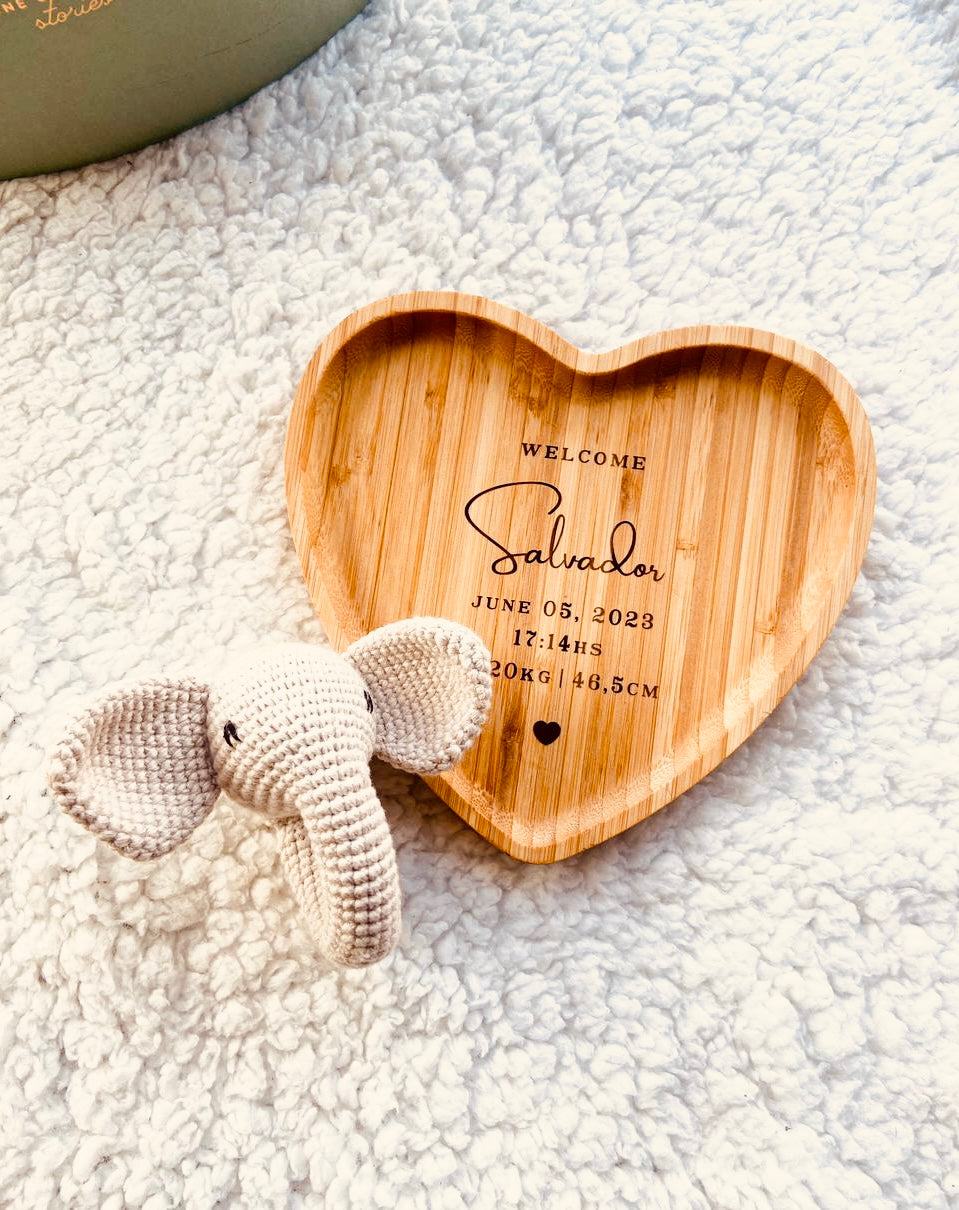 Prato coração de bambu 17cm personalizado Baby