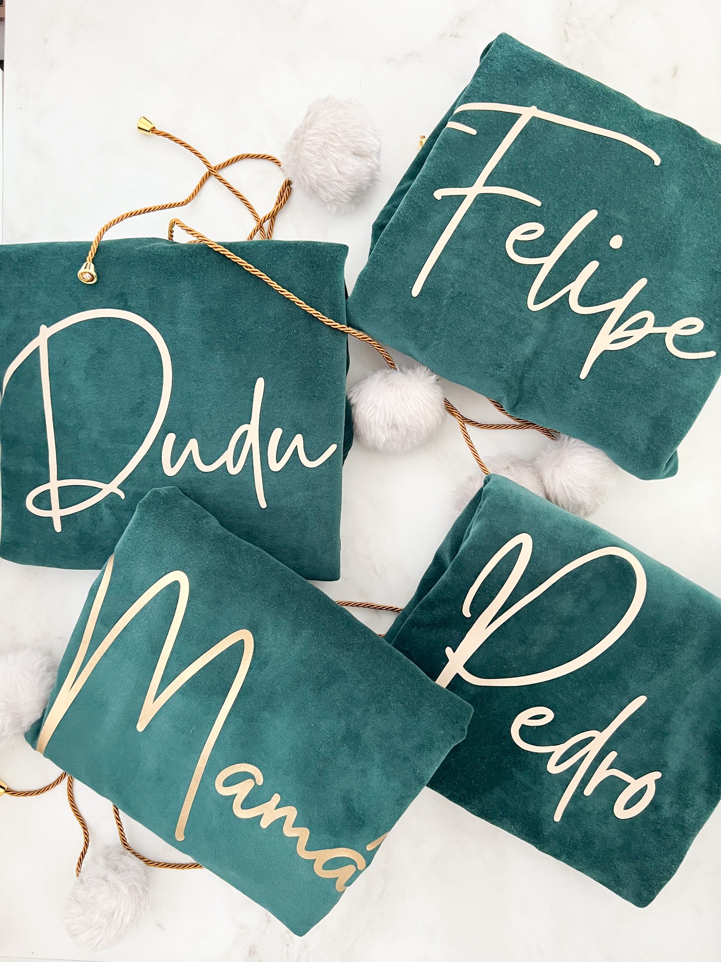 Saco de Veludo Off White Personalizado Natal