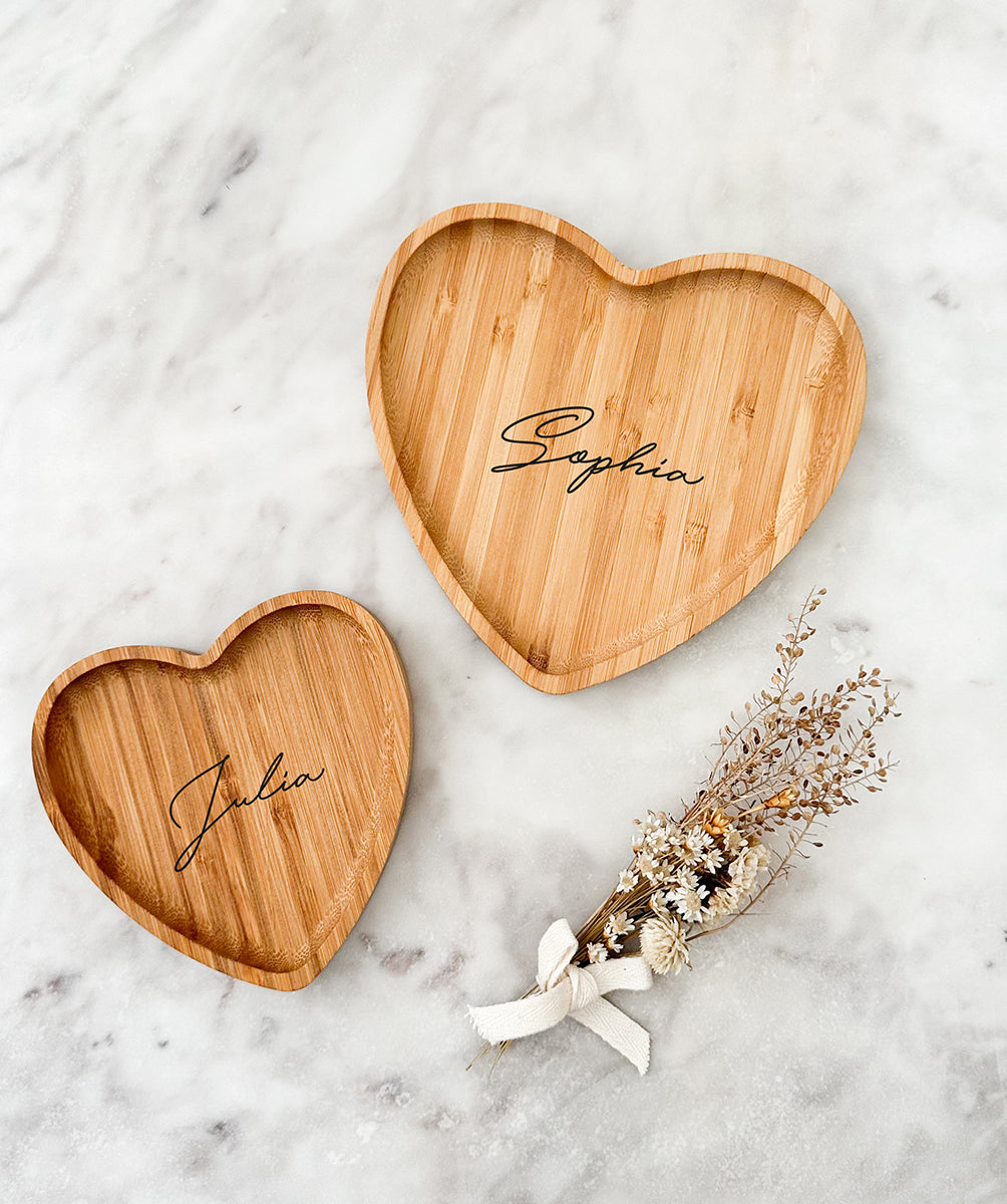 Prato coração de bambu 17cm personalizado