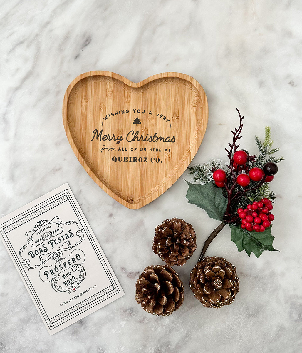 Prato coração de bambu Especial Natal