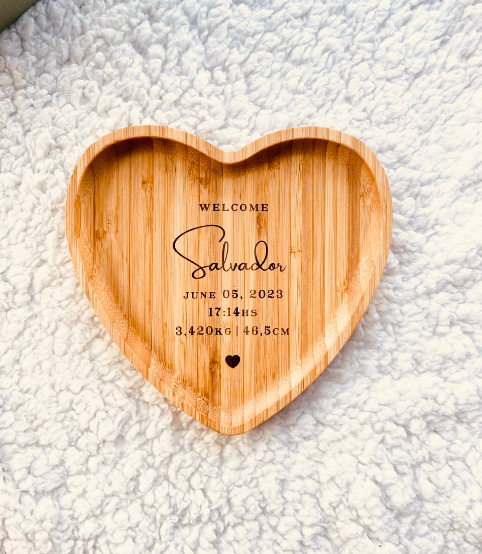 Prato coração de bambu 17cm personalizado Baby