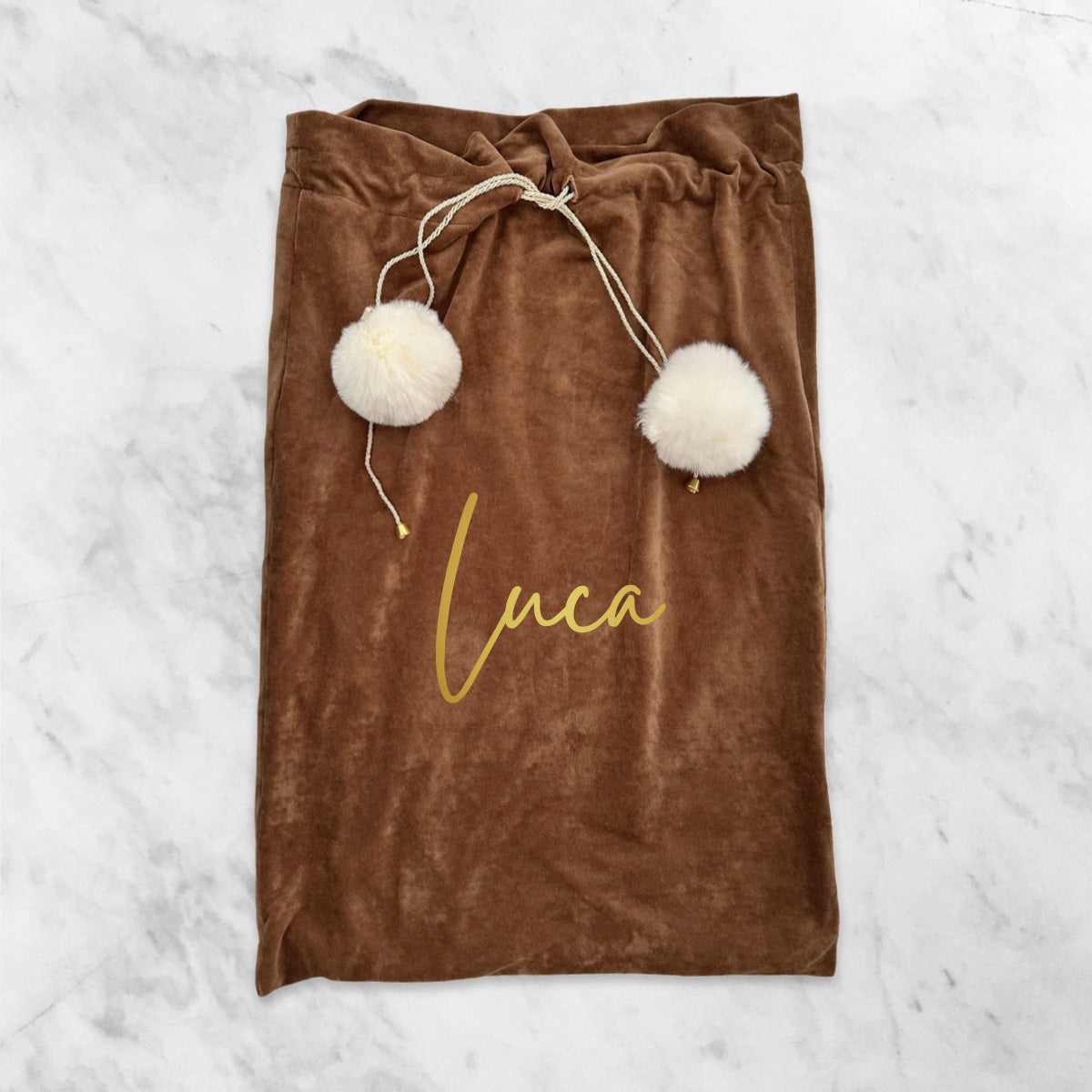 Saco de Veludo Off White Personalizado Natal