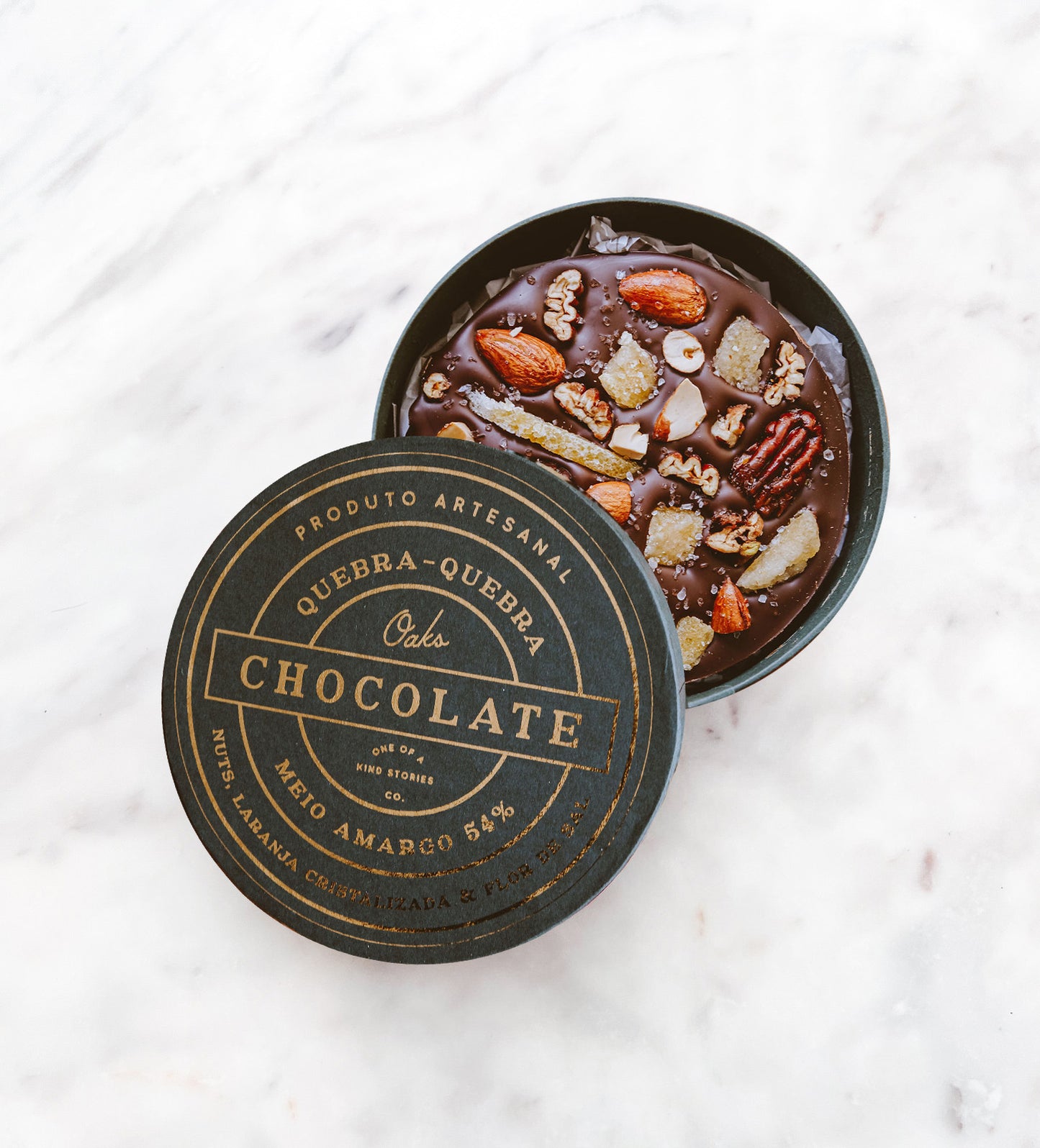 Caixa Redonda com Barra de Chocolate Amargo