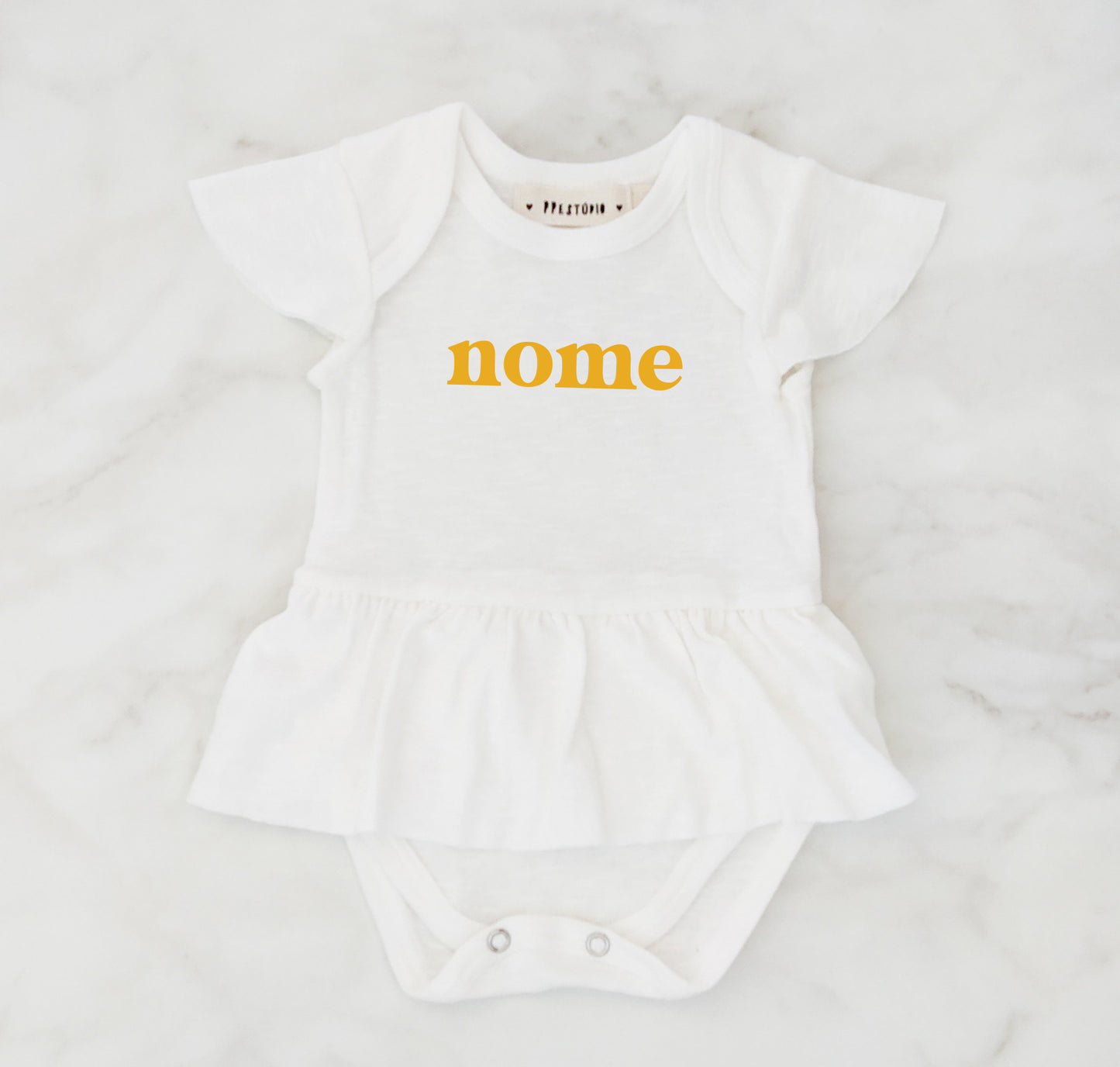 Body saia bebê off white com amarelo