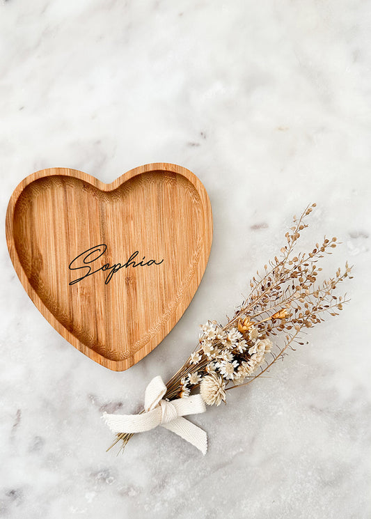 Prato coração de bambu 17cm personalizado